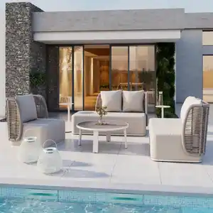 Loungegarnitur Marino Hellgrau Metall/Outdoorstoff +Abdeckung, Hellgrau