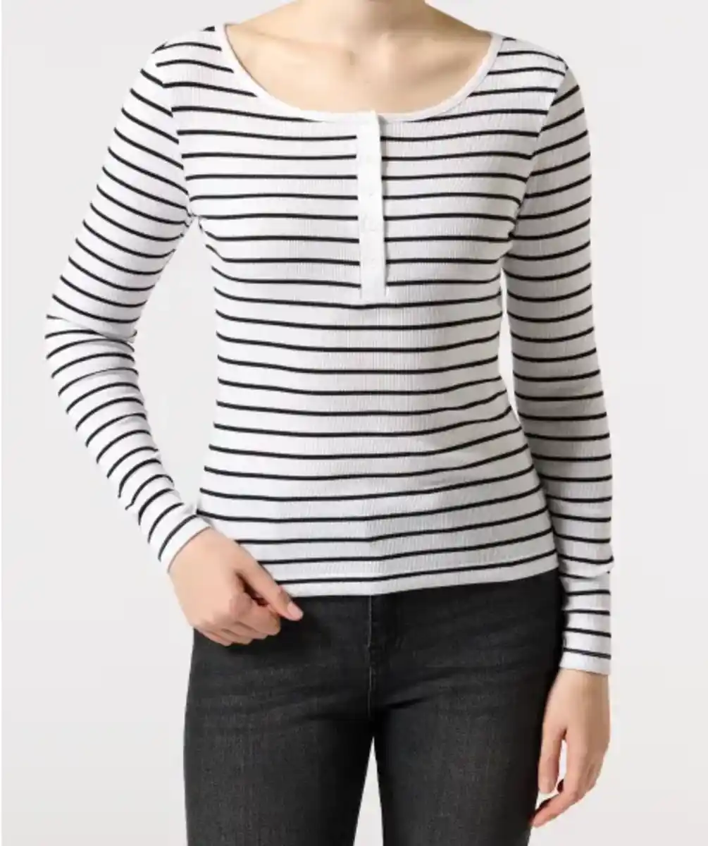 Bild 1 von Langarmshirt mit Knopfleiste, weiß/schwarz