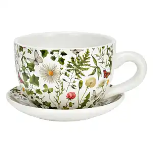 Pflanztasse, Weiß, Keramik, 20.0x12.0x15.0 cm, Dekoration, Blumen & Zubehör, Übertöpfe