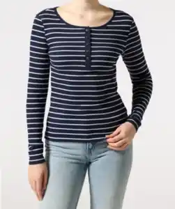 Langarmshirt mit Knopfleiste, blau/weiß