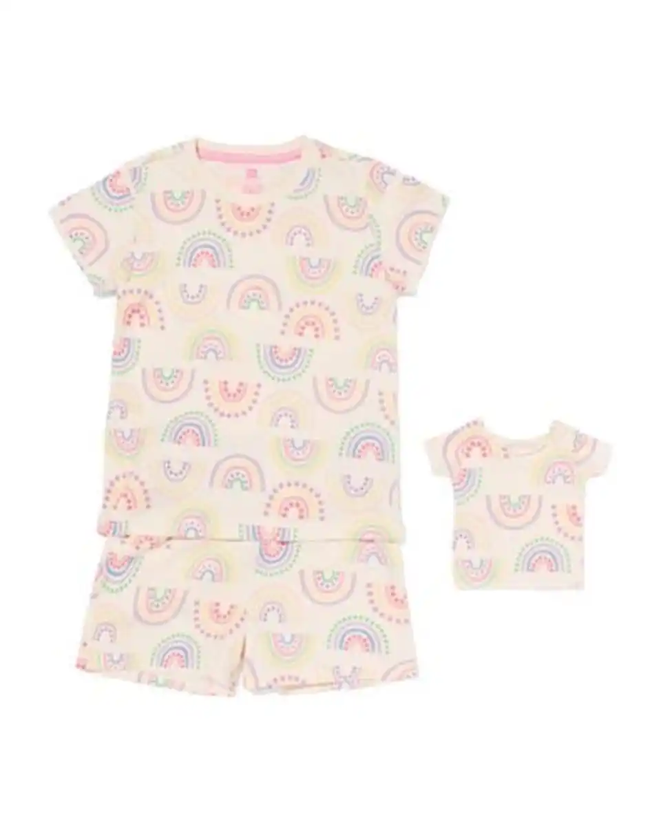 Bild 1 von Kinder-Kurzpyjama Regenbogen mit Puppenpyjama bunt