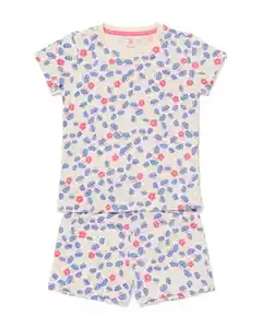 Kinder-Kurzpyjama Blumen eierschalenfarben