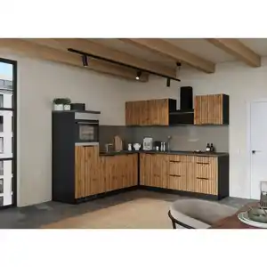 Held Eckküche Liverpool, Graphit, Eiche Wotan, Metall, 5 Schublade(n) Schubladen, seitenverkehrt montierbar, L-Form, nur wie online abgebildet bestellbar, 240x240 cm, Made in Germany, links aufbauba