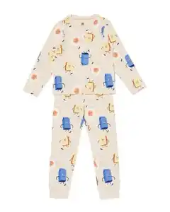 Kinderpyjama Frühstück eierschalenfarben