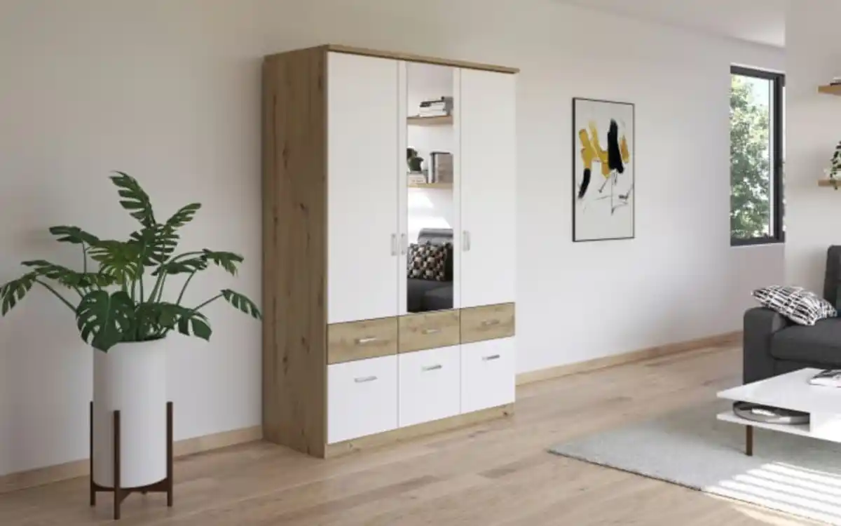 Bild 2 von Drehtürenschrank Bremen Extra, weiß/Eiche-Nachbildung, 136 x 199 cm