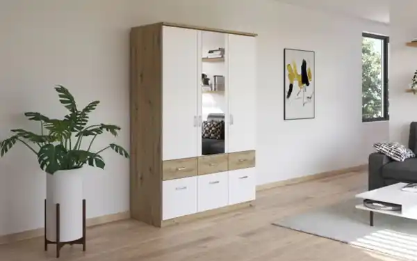 Bild 2 von Drehtürenschrank Bremen Extra, weiß/Eiche-Nachbildung, 136 x 199 cm