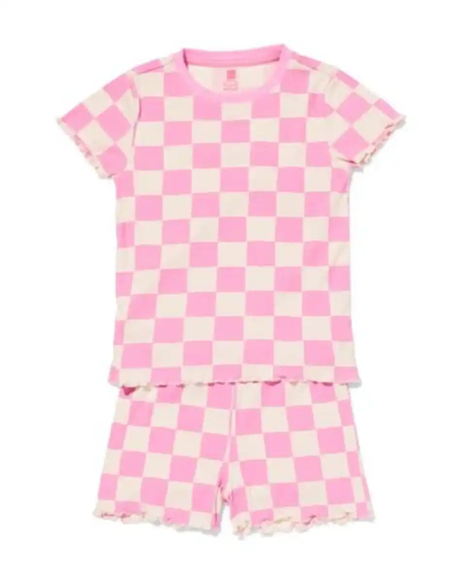 Bild 1 von Kinder-Kurzpyjama, gerippt, Karomuster rosa