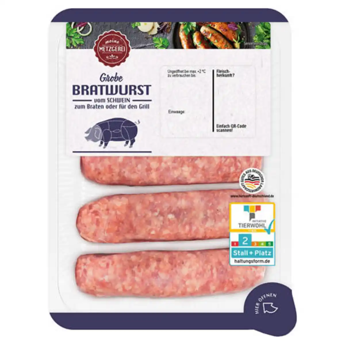 Bild 1 von MEINE METZGEREI Grobe Schweine-Bratwurst 400 g