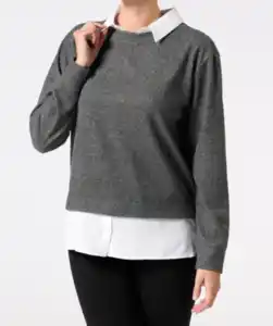 Strickpullover mit Hemdeinsatz, grau melange