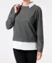 Bild 1 von Strickpullover mit Hemdeinsatz, grau melange