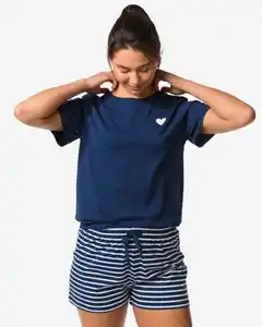 Damen-Kurz-Pyjama aus Jersey mit Streifen dunkelblau