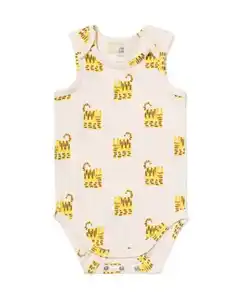 Mitwachsender Baby-Strampler mit Tieren eierschalenfarben