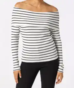 Schulterfreier Strickpullover, weiß/schwarz