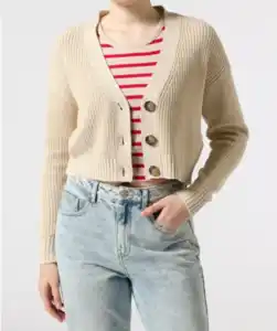 Strickjacke mit V-Ausschnitt, creme