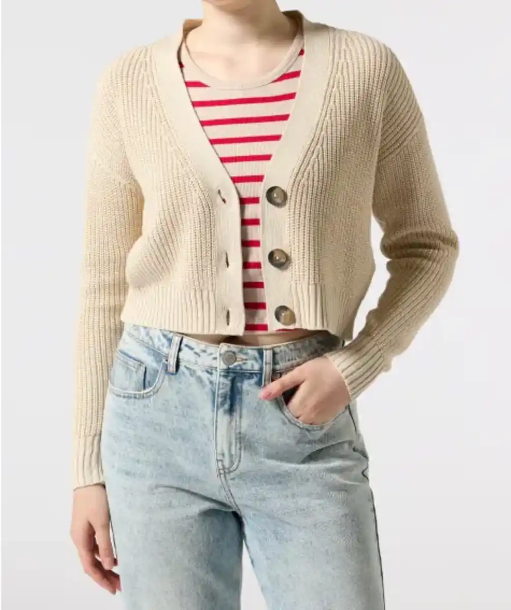 Bild 1 von Strickjacke mit V-Ausschnitt, creme