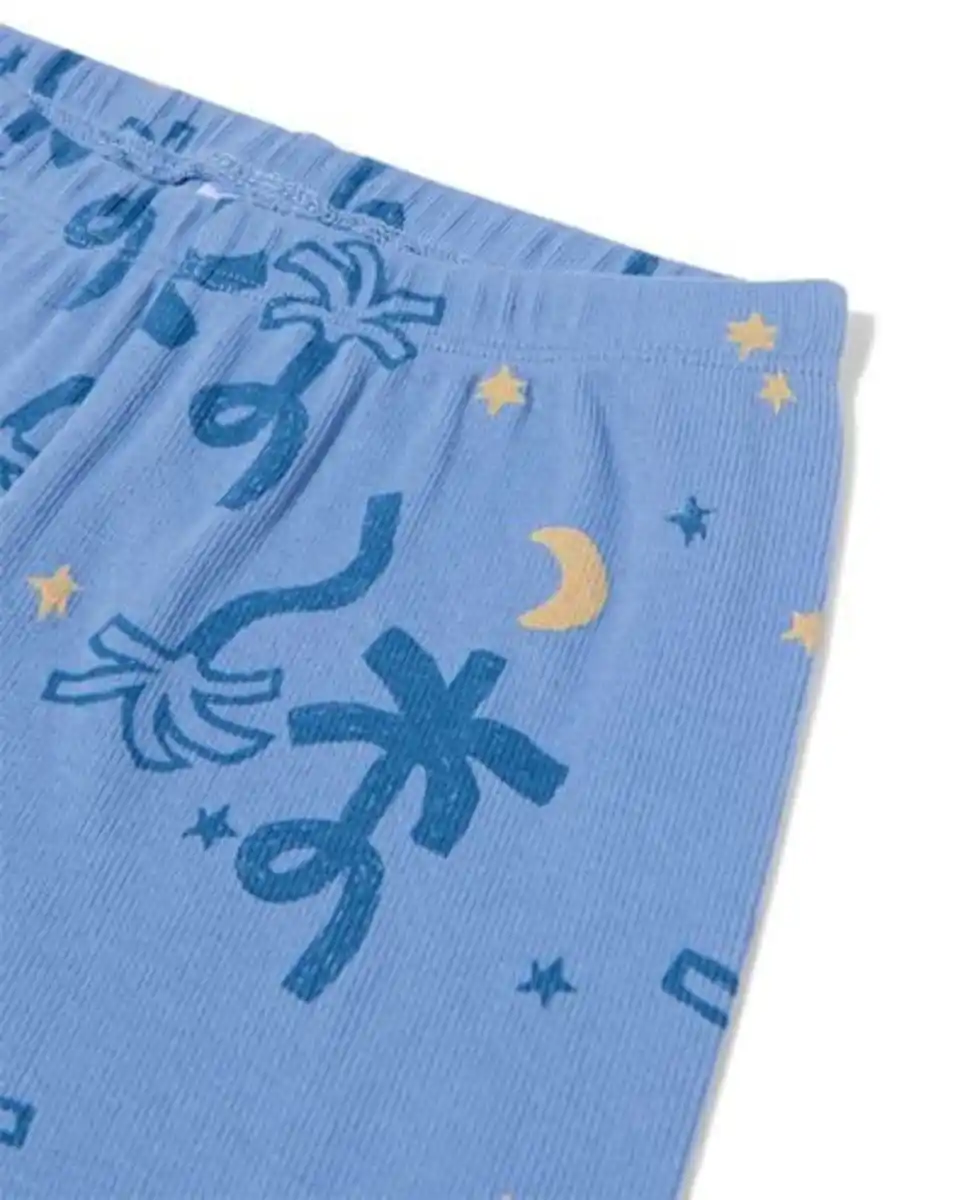 Bild 3 von Kinderpyjama gerippt, Palmmuster blau