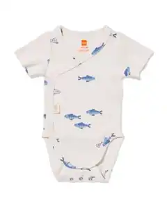 Newborn Mitwachsender Wickelstrampler, gerippt, Fische ecru