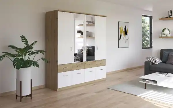 Bild 2 von Drehtürenschrank Bremen Extra, weiß/Eiche-Nachbildung, 181 x 199 cm