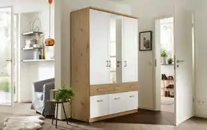 Drehtürenschrank Bremen Extra, weiß/Eiche-Nachbildung, 136 x 199 cm