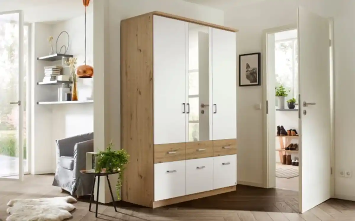 Bild 1 von Drehtürenschrank Bremen Extra, weiß/Eiche-Nachbildung, 136 x 199 cm