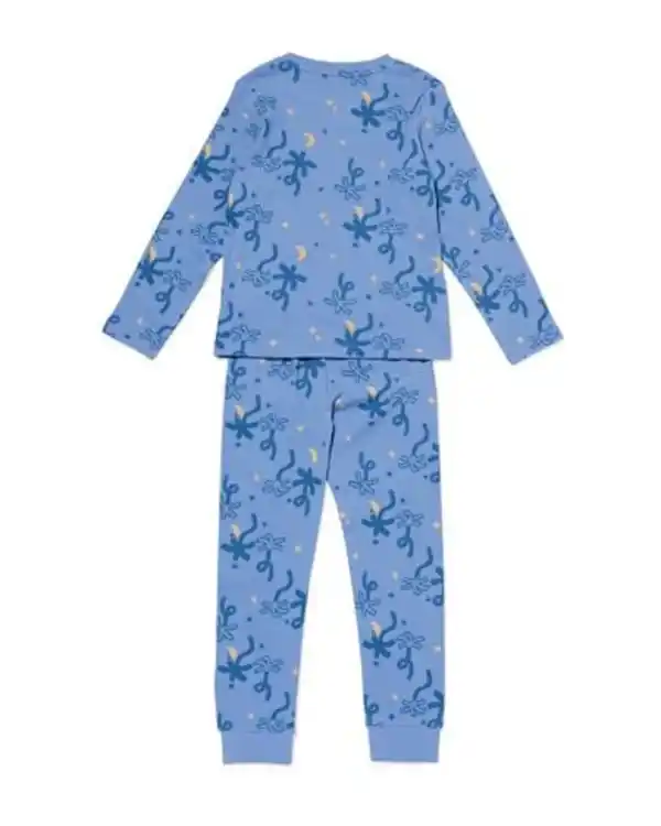 Bild 2 von Kinderpyjama gerippt, Palmmuster blau