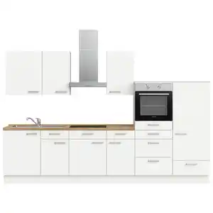 Nobilia Küchenblock Touch, Weiß, Eiche, Metall, 8 Schublade(n),1 Schublade(n) Schubladen, nur wie online abgebildet bestellbar, 330 cm, Blauer Engel, Pefc, Goldenes M, Made in Germany, DGM-Klimapak