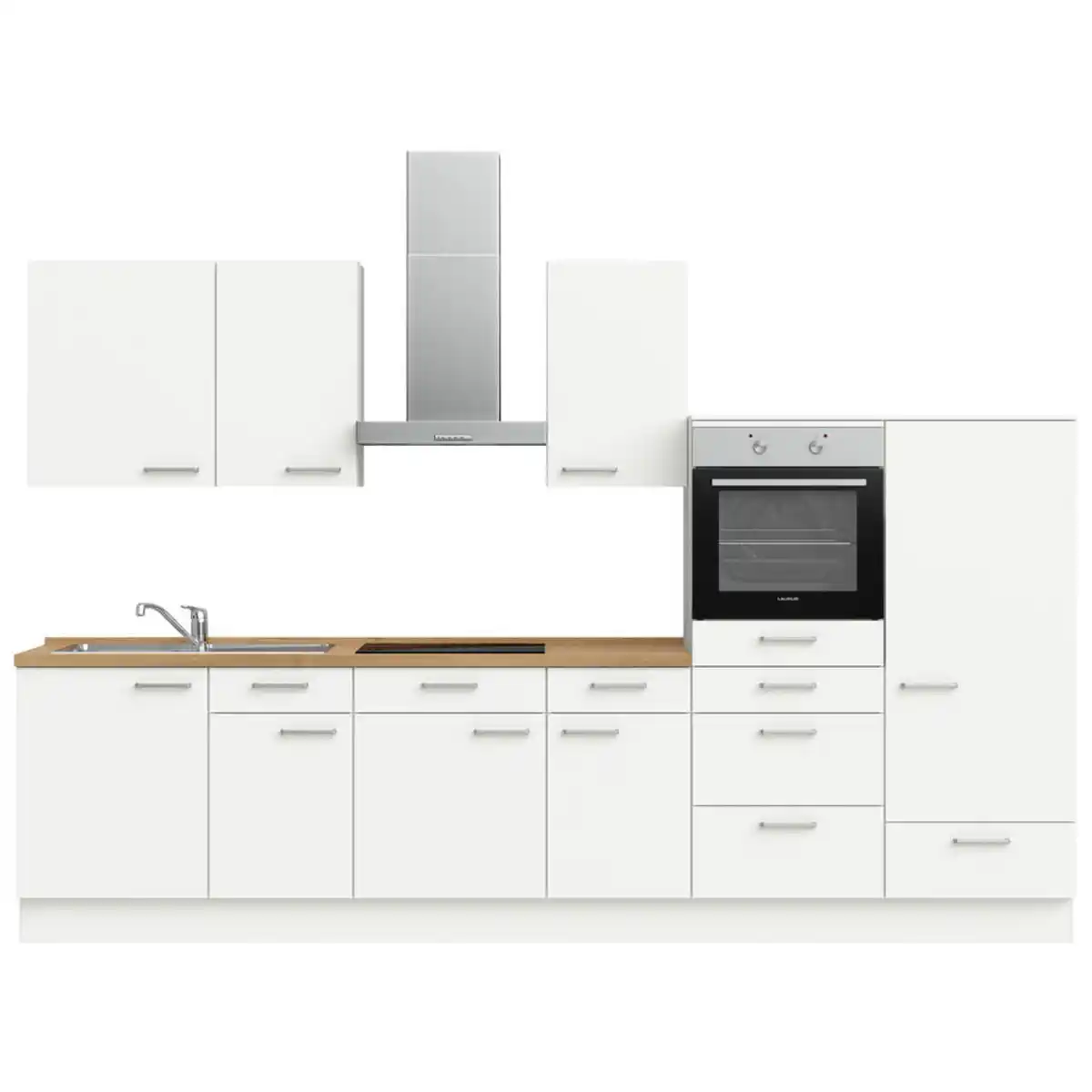 Bild 1 von Nobilia Küchenblock Touch, Weiß, Eiche, Metall, 8 Schublade(n),1 Schublade(n) Schubladen, nur wie online abgebildet bestellbar, 330 cm, Blauer Engel, Pefc, Goldenes M, Made in Germany, DGM-Klimapak