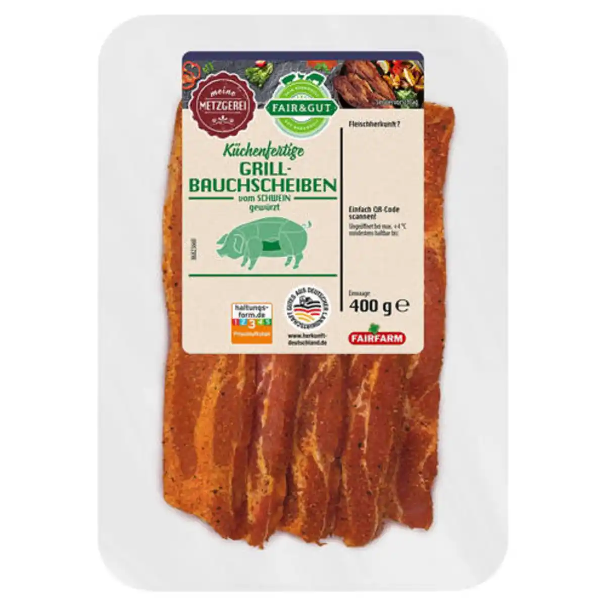 Bild 1 von · FAIR&GUT · Schweine-Bauchscheiben gewürzt 400 g