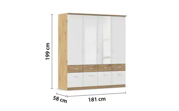 Bild 3 von Drehtürenschrank Bremen Extra, weiß/Eiche-Nachbildung, 181 x 199 cm