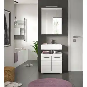 Mid.you Badezimmer, Weiß Hochglanz, Kunststoff, 2-teilig, 7 Fächer, G, 60 cm, FSC Mix, stehend, Badezimmer, Badmöbelsets & Badmöbelserien, Badmöbel-Sets, G