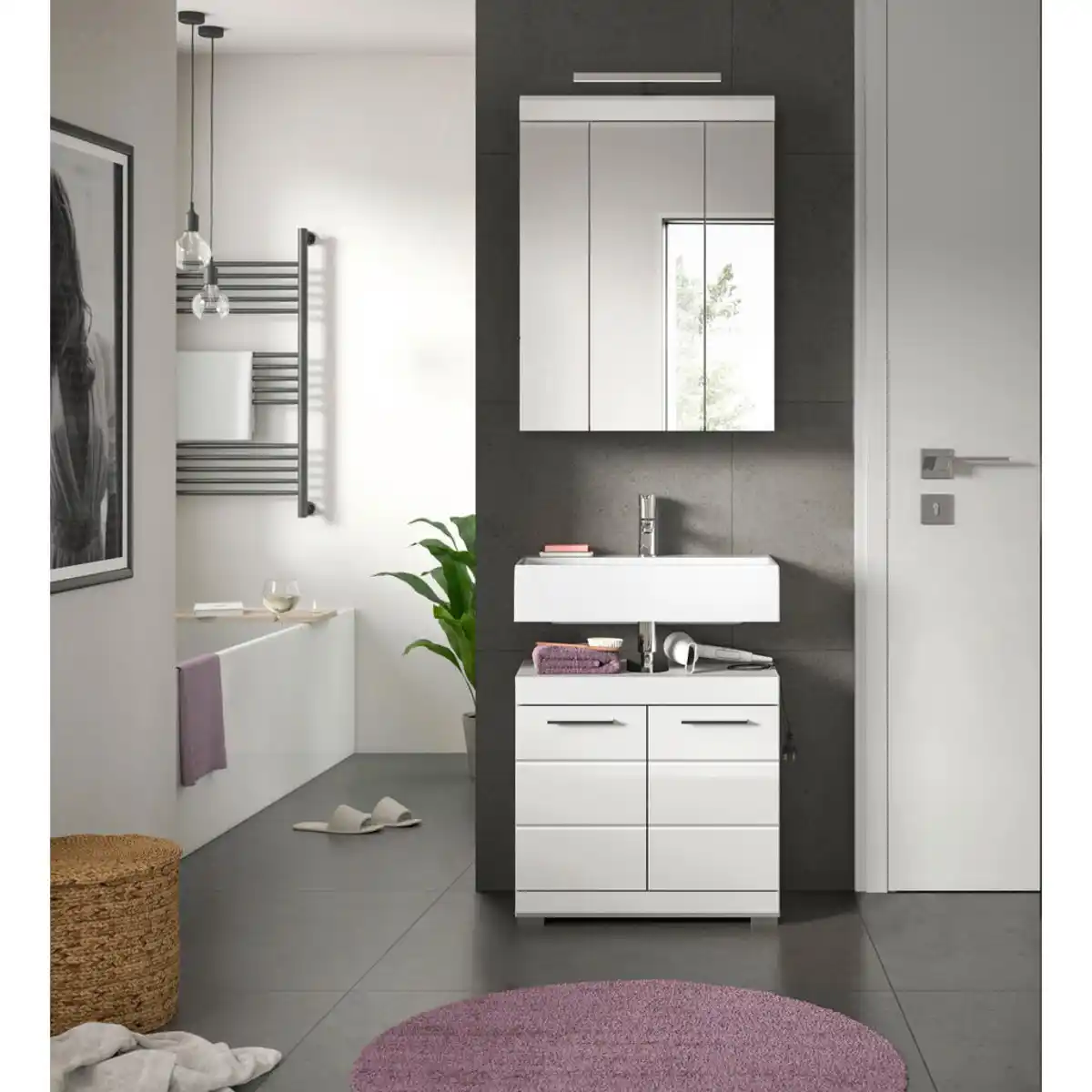 Bild 1 von Mid.you Badezimmer, Weiß Hochglanz, Kunststoff, 2-teilig, 7 Fächer, G, 60 cm, FSC Mix, stehend, Badezimmer, Badmöbelsets & Badmöbelserien, Badmöbel-Sets, G