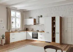 Eckküchen Meran mit Geräten ca. 240x360 cm Weiß/Eiche, Weiß, Eiche Wotan