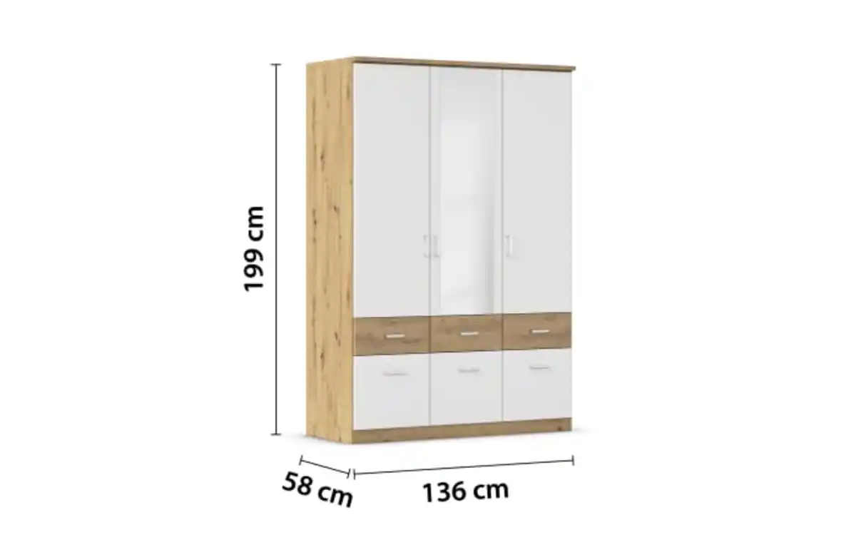 Bild 3 von Drehtürenschrank Bremen Extra, weiß/Eiche-Nachbildung, 136 x 199 cm