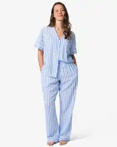 Damen-Pyjamahose aus Seersucker, gestreift blau