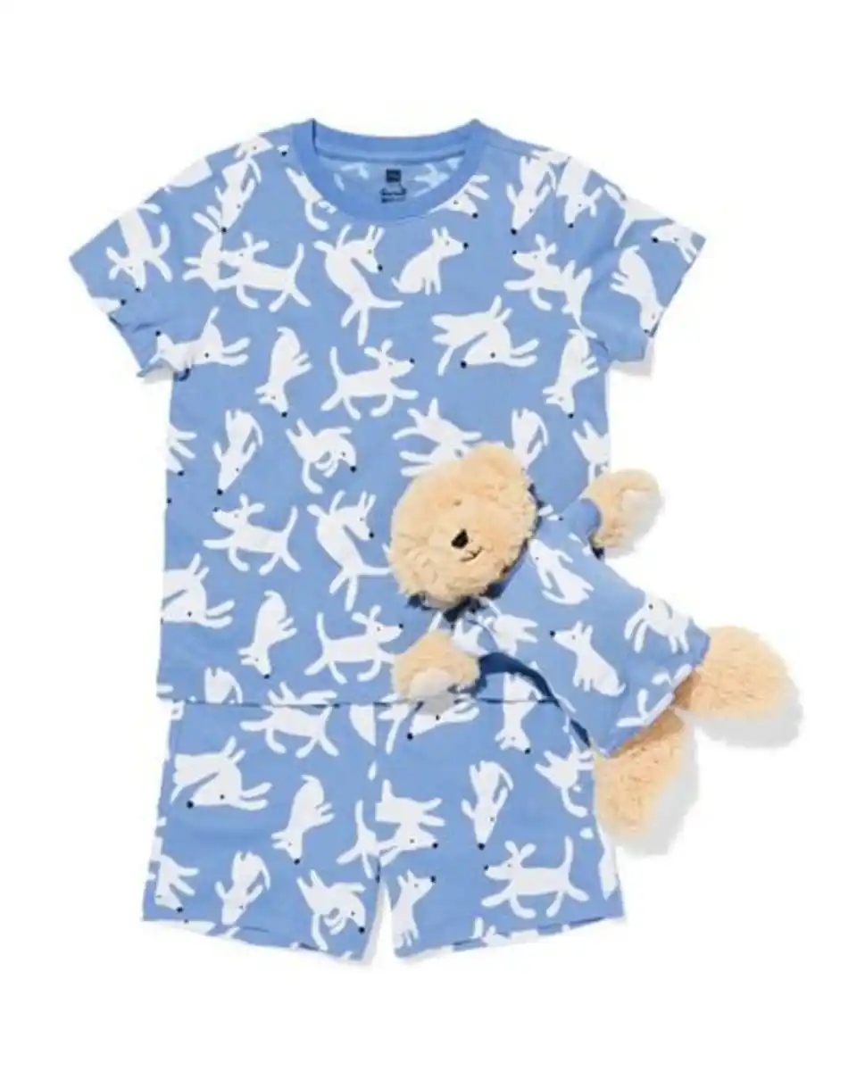 Bild 4 von Kinder-Kurzpyjama Hunde mit Puppenpyjama blau
