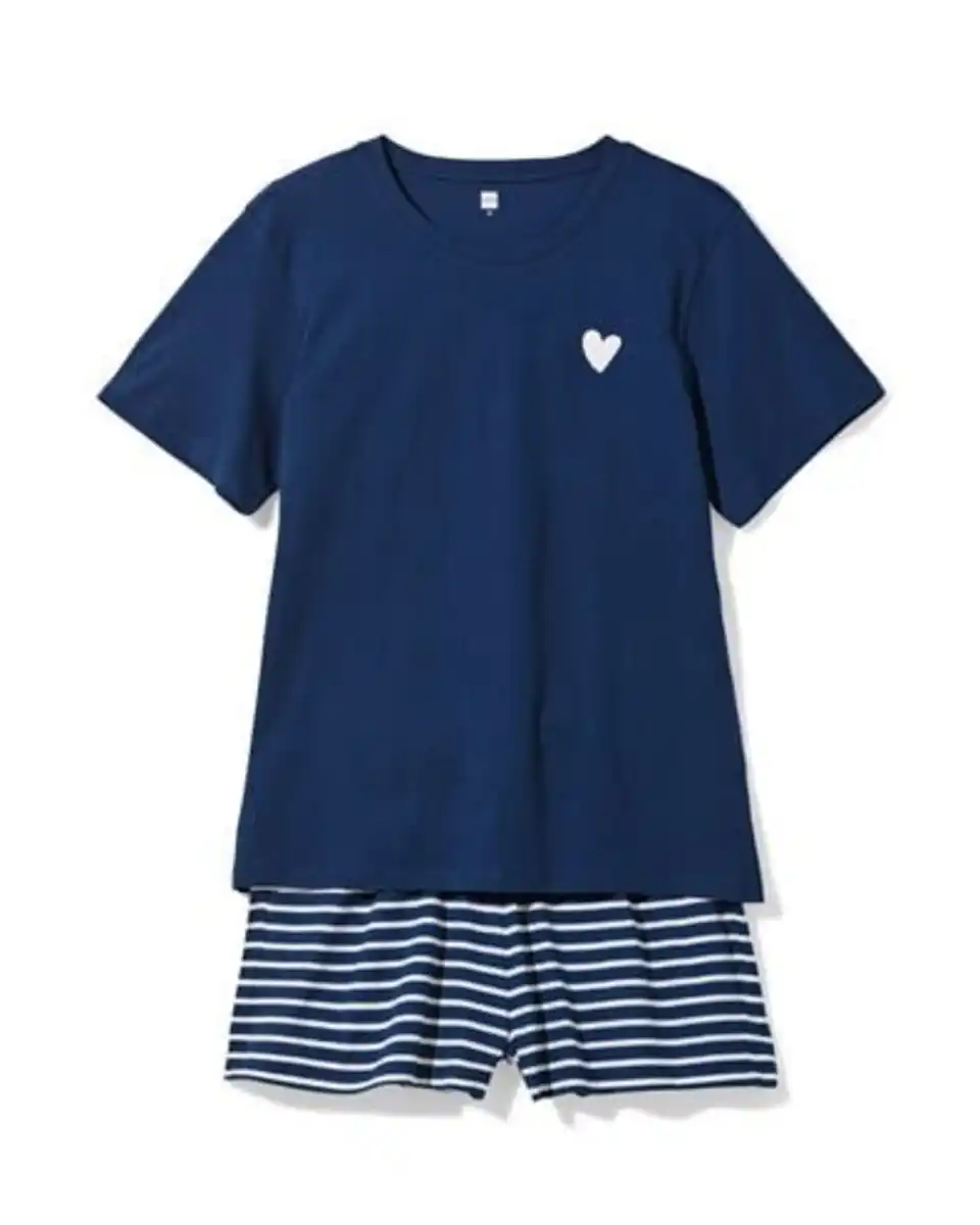 Bild 2 von Damen-Kurz-Pyjama aus Jersey mit Streifen dunkelblau