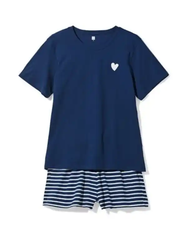 Bild 2 von Damen-Kurz-Pyjama aus Jersey mit Streifen dunkelblau