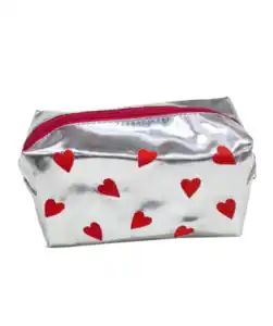 Kosmetiktasche Herzen, silbergrau