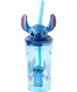 Stitch Lizenz Trinkbecher mit Strohhalm, blau