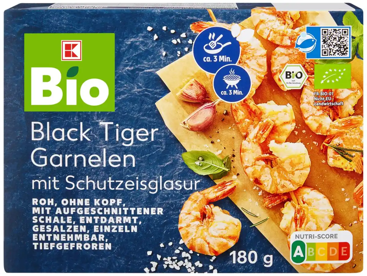 Bild 1 von K-BIO Bio-Black-Tiger-Garnelen, 180-g-Packg.