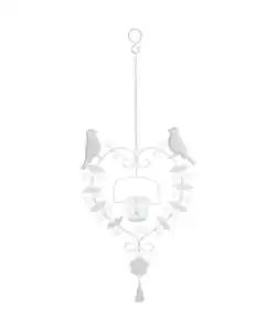 Hängender Teelichthalter Herz, weiß