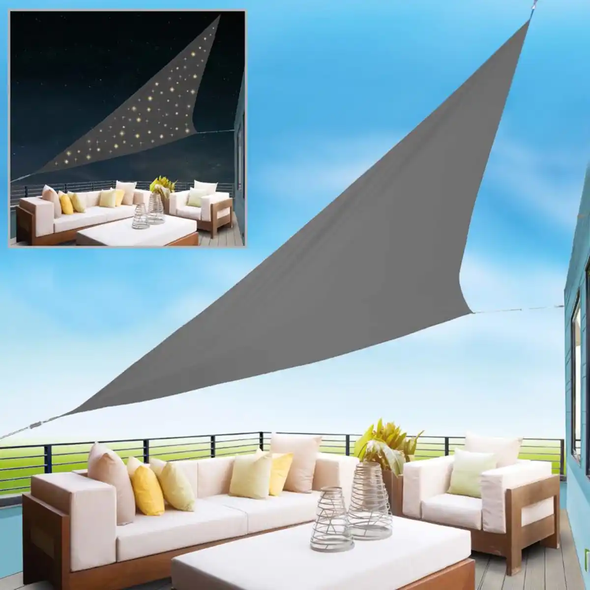 Bild 1 von Solar-Sonnensegel mit LED-Sternenhimmel 3,25x3m