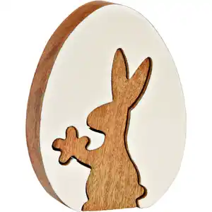 Osterei mit Hase aus Mangoholz 12 x 16 x 4 cm