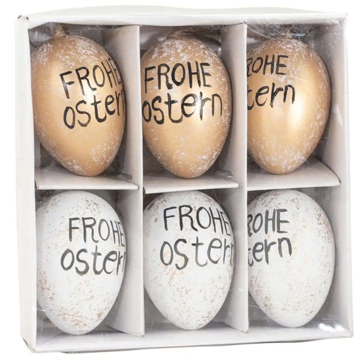 Bild 1 von Ostereier‑Anhänger Set, 6-teilig, Kunststoff, weiß/goldfarben, 6 cm