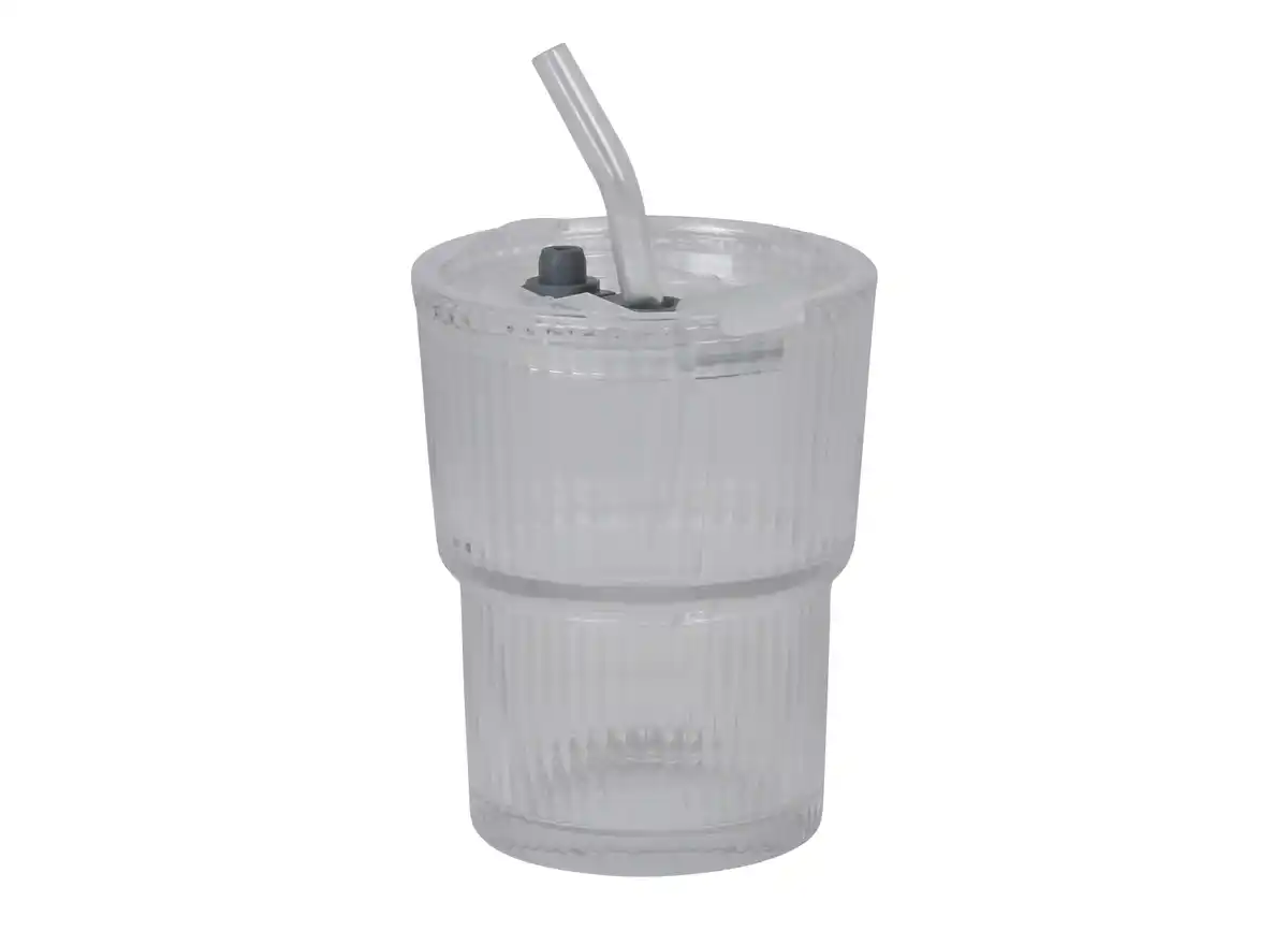 Bild 1 von Glasbecher mit Trinkhalm und Deckel