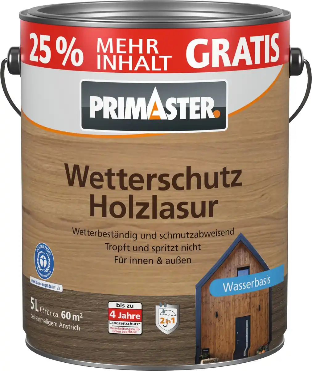 Bild 1 von Primaster Wetterschutz Holzlasur 5 L kiefer + 25% gratis