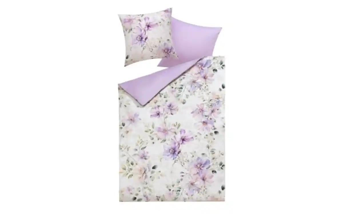 Bild 1 von Wendebettwäsche Satin Violetta, weiß/violett, 135 x 200 cm