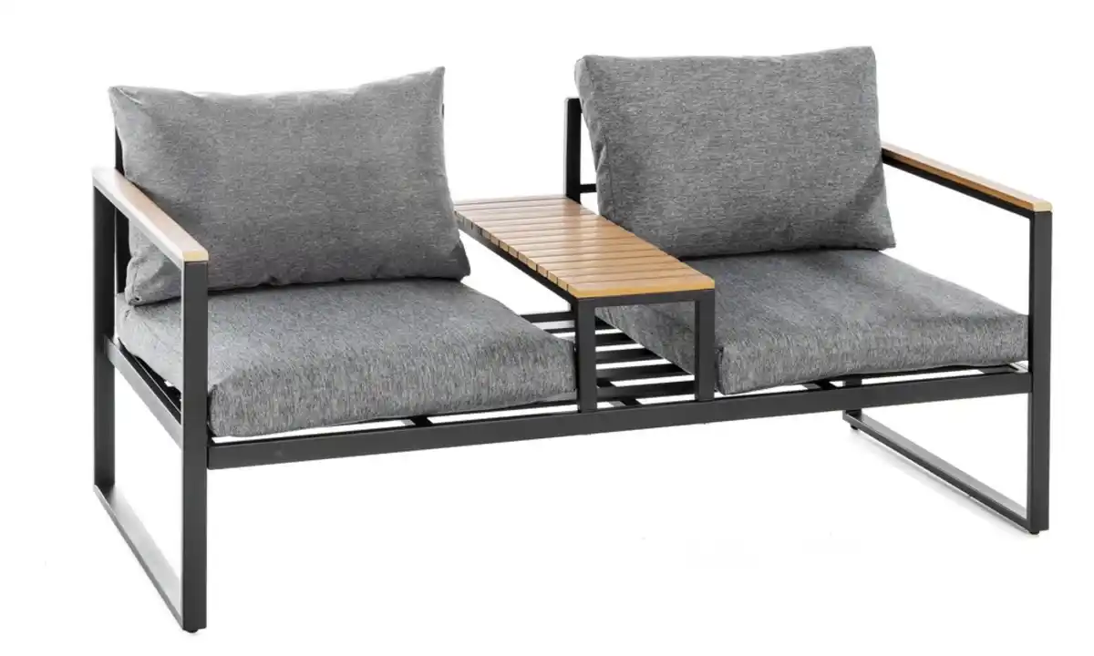 Bild 1 von Aluminium Gartensofa MANILA mit Tischablage aus Polywood & Polsterauflagen - Grau