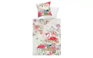 Wendebettwäsche Satin Flora, weiß/violett, 135 x 200 cm