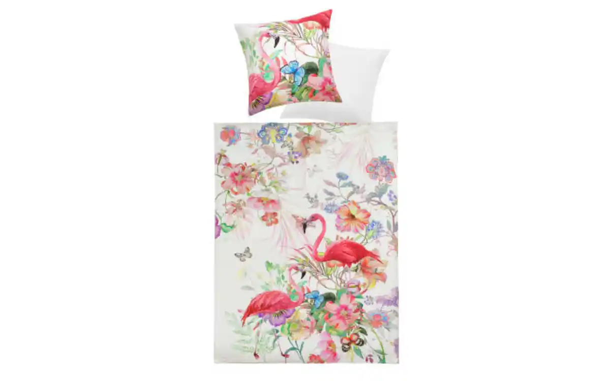 Bild 1 von Wendebettwäsche Satin Flora, weiß/violett, 135 x 200 cm